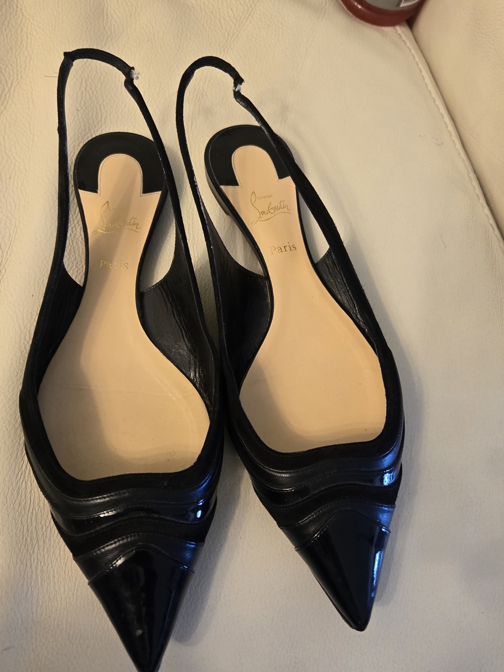 Christian Louboutin Women's Black Pointed Slingback Flats - Picture 8 of 15